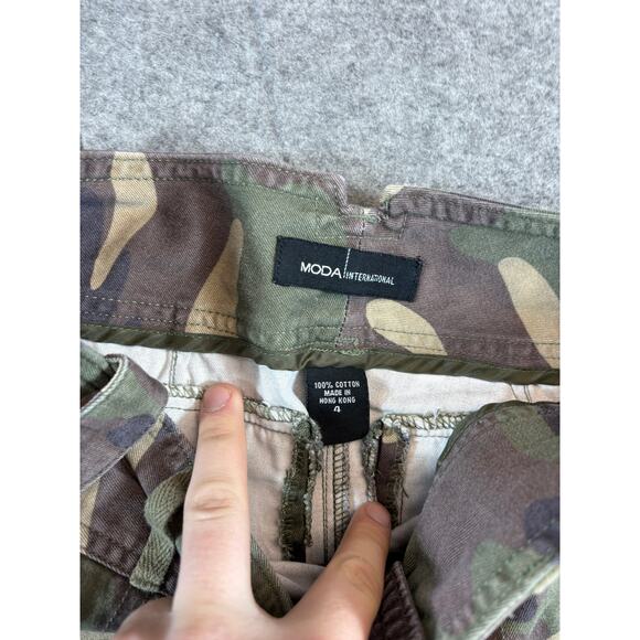 Moda International Camo Cargo Mini Skirt Womens Size 4 Brown Green Raw Hem - Picture 4 of 6